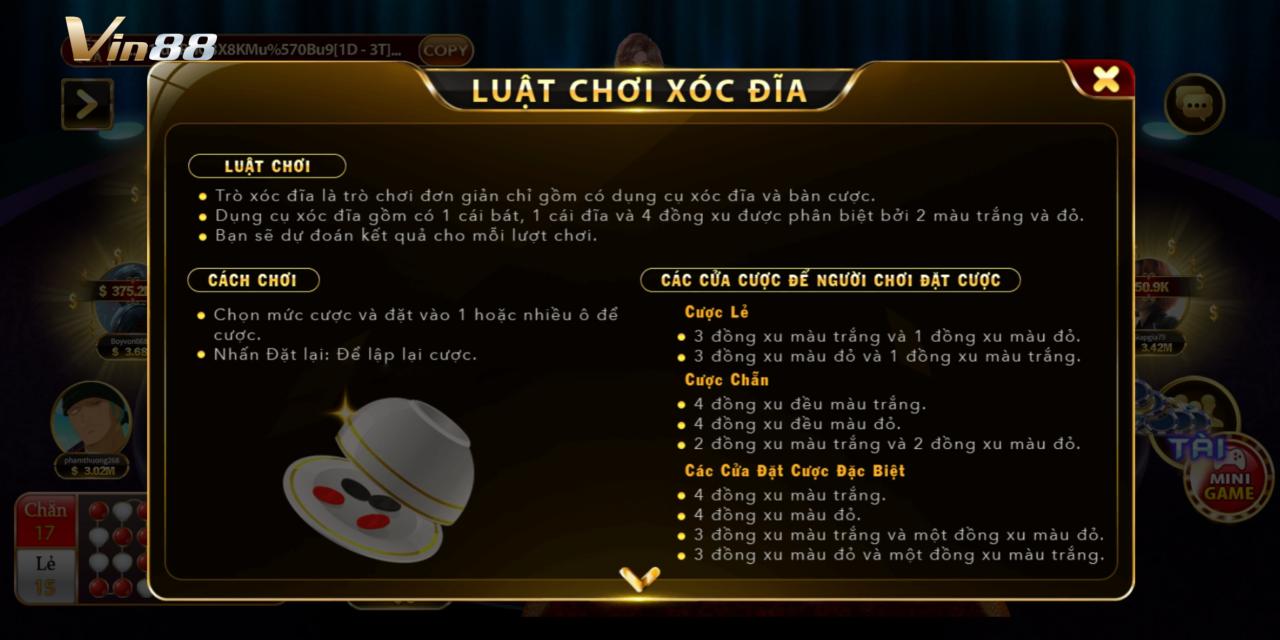 Các Cửa Cược Trong Xóc Đĩa Vin88