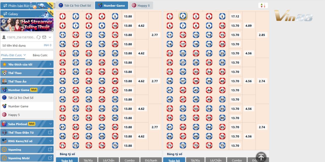 Numbers Game 75 Bóng Tại Nhà Cái Vin88