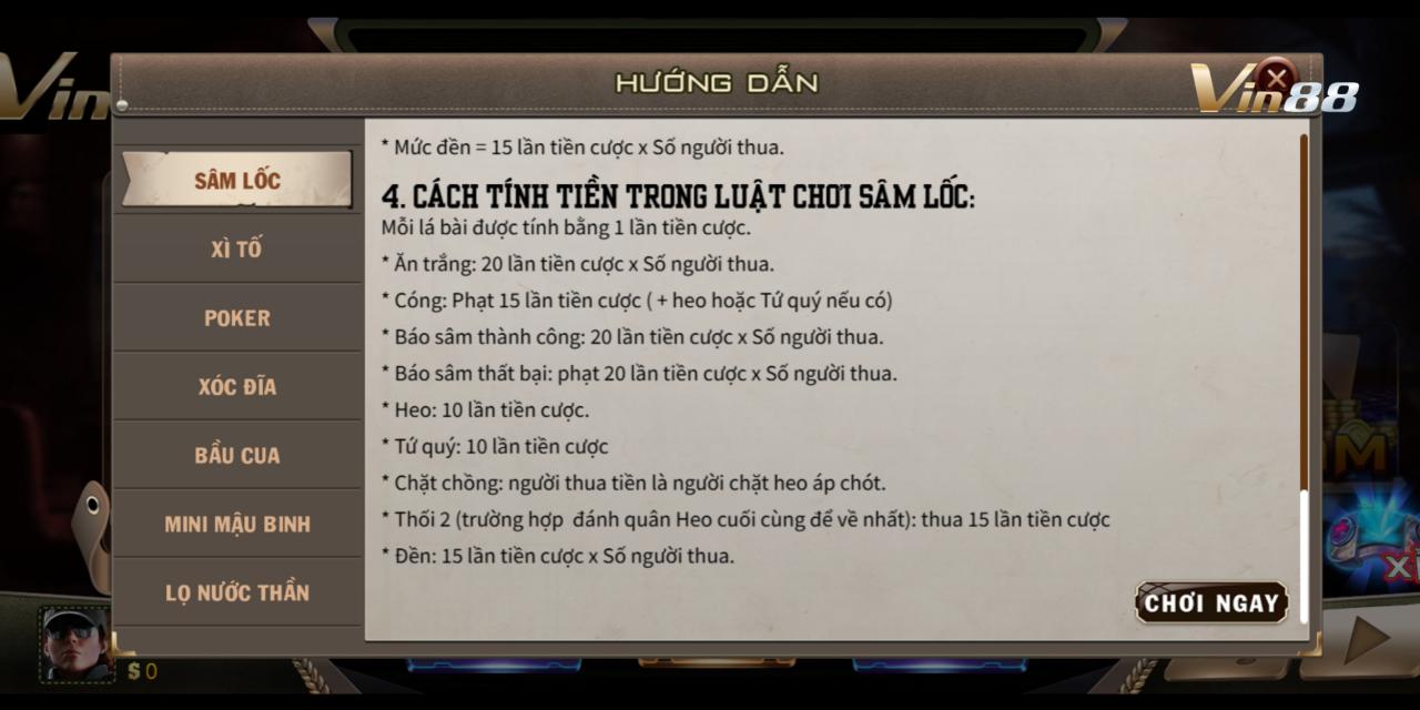 Tính Tiền Thắng/Thua Khi Chơi Sâm Lốc Vin88