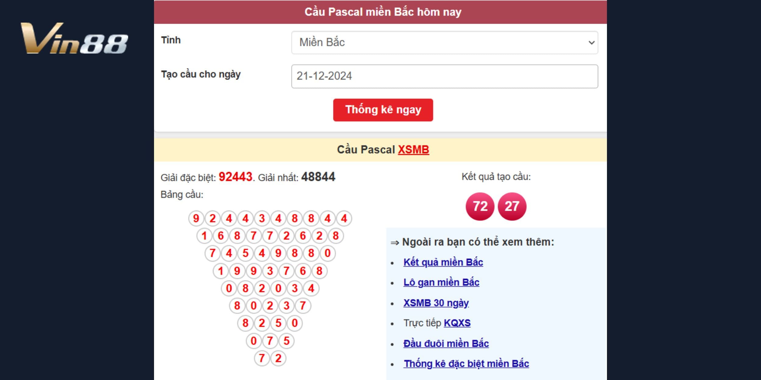 Soi cầu Pascal dự đoán xổ số miền Bắc 21/12/2024