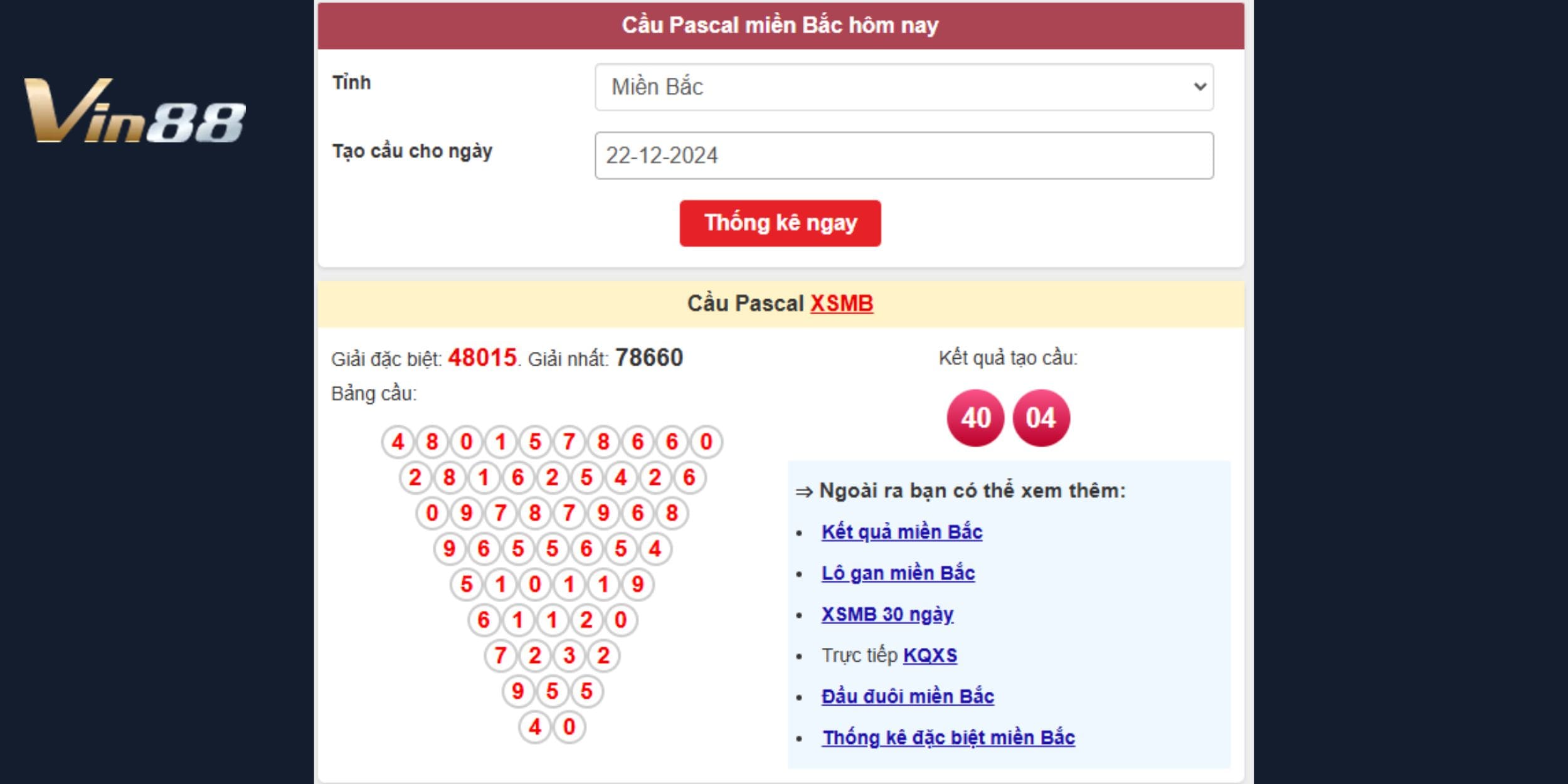 Soi cầu pascal dự đoán xổ số miền Bắc ngày 22/12/2024