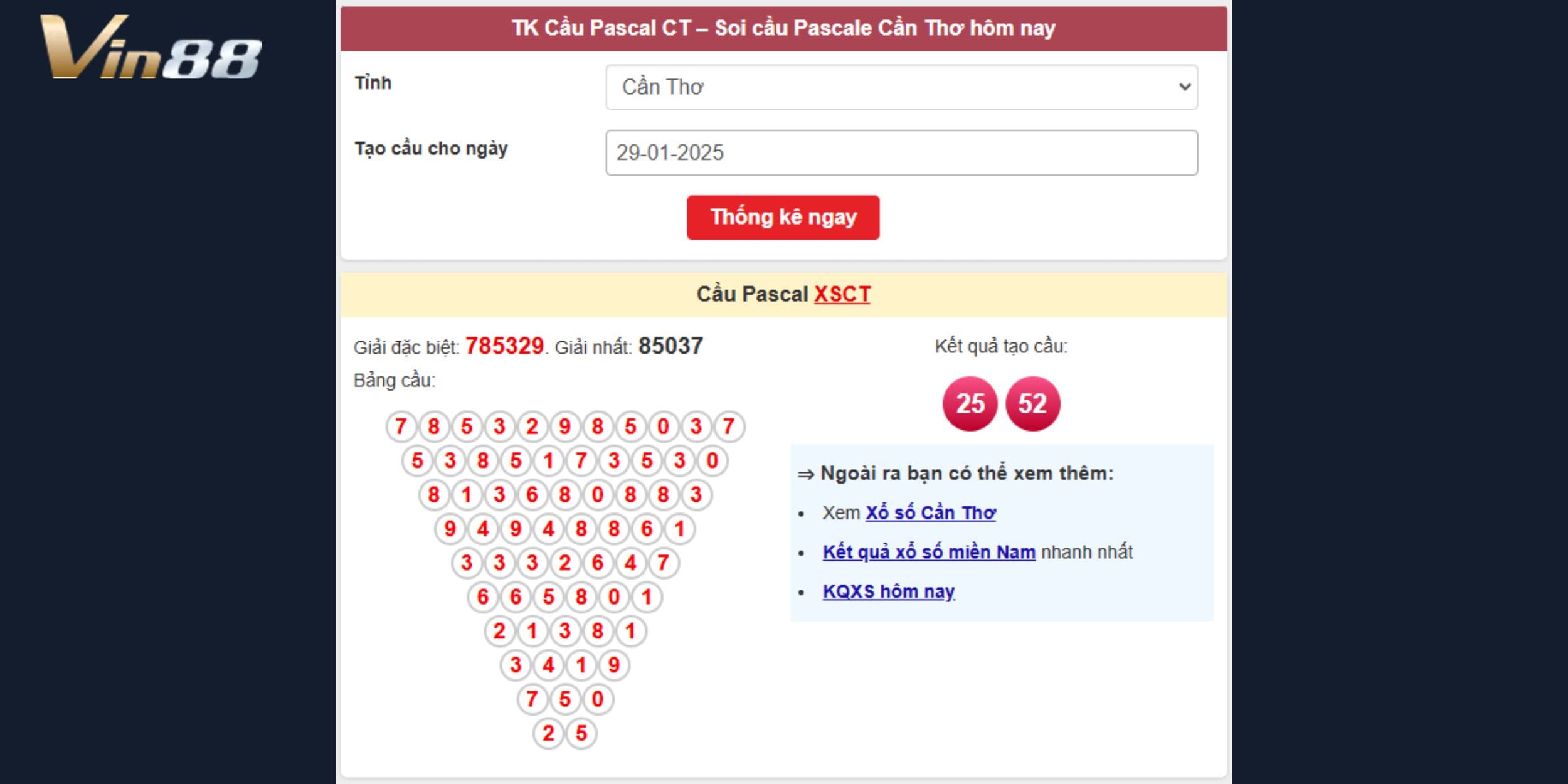Cầu Pascal xổ số miền Nam đài Cần Thơ ngày 29/01/2025