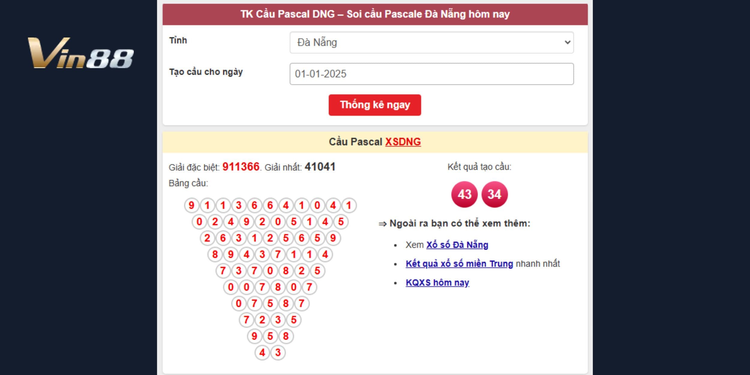 Soi cầu Pascal dự đoán xổ số miền Trung ngày 01/01/2025 đài Đà Nẵng