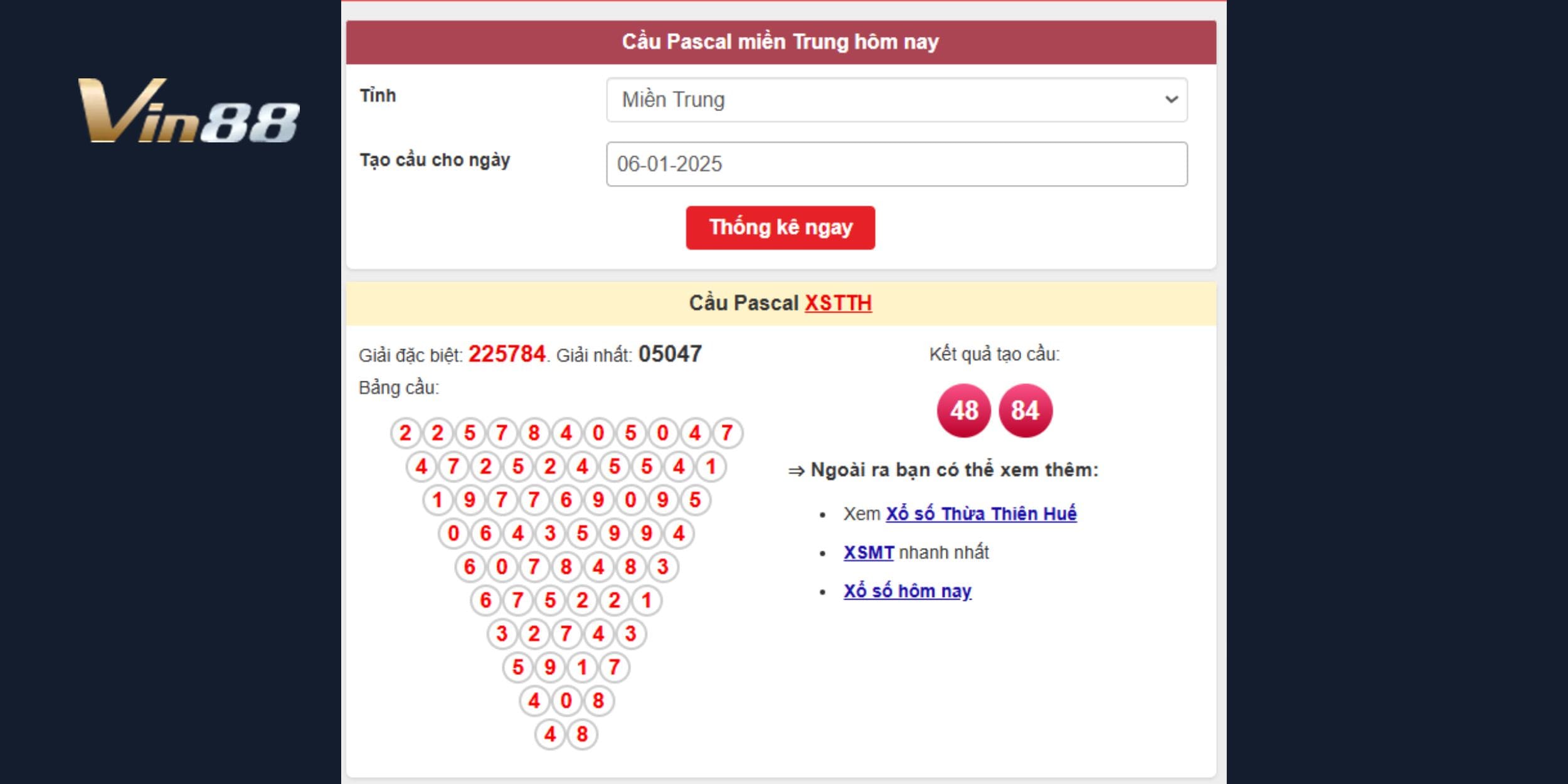 Soi cầu Pascal dự đoán xổ số miền Trung ngày 06/01/2025 đài Huế