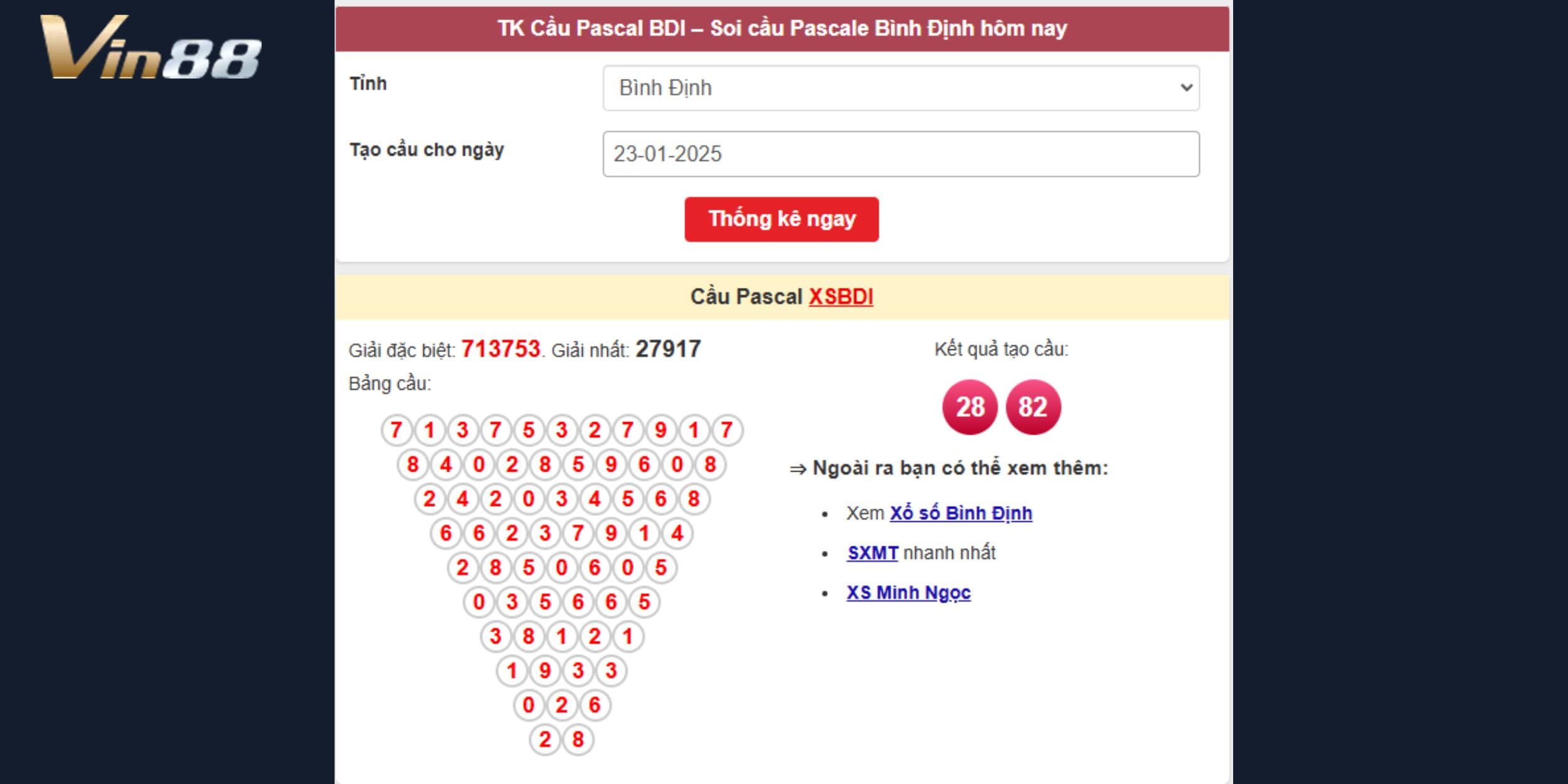 Tạo cầu Pascal Bình Định dự đoán xổ số miền Trung ngày 23/01/2025