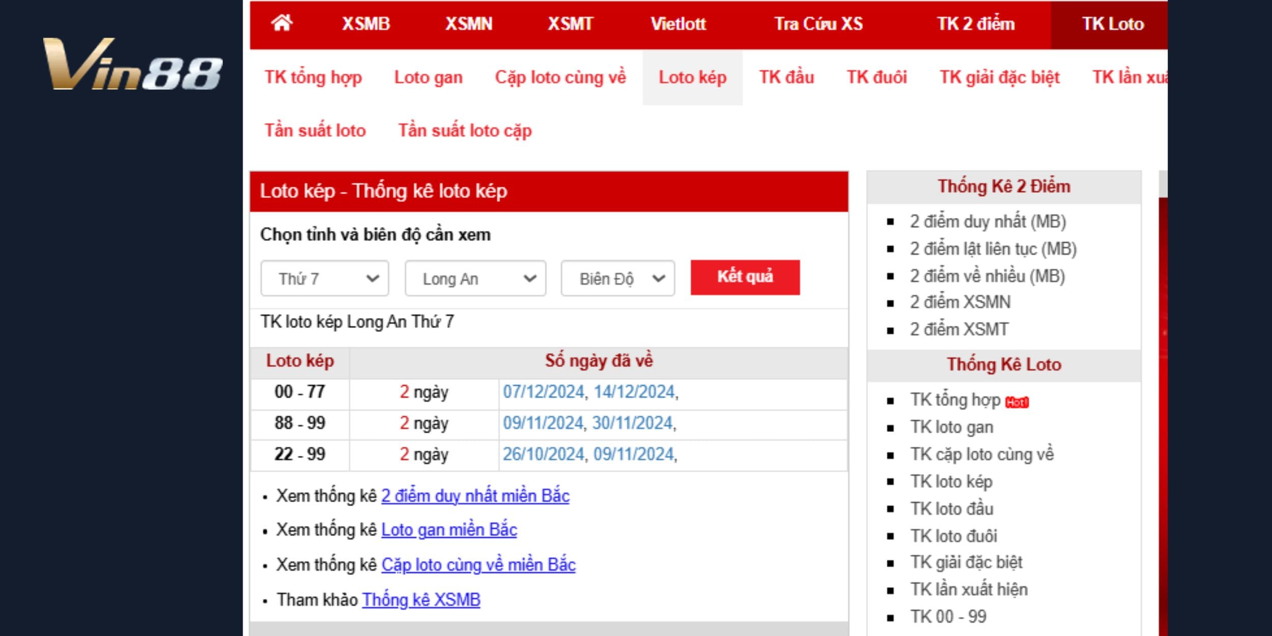 Thống kê Loto kép và dự đoán xổ số miền Nam đài Long An ngày 04/01/2025