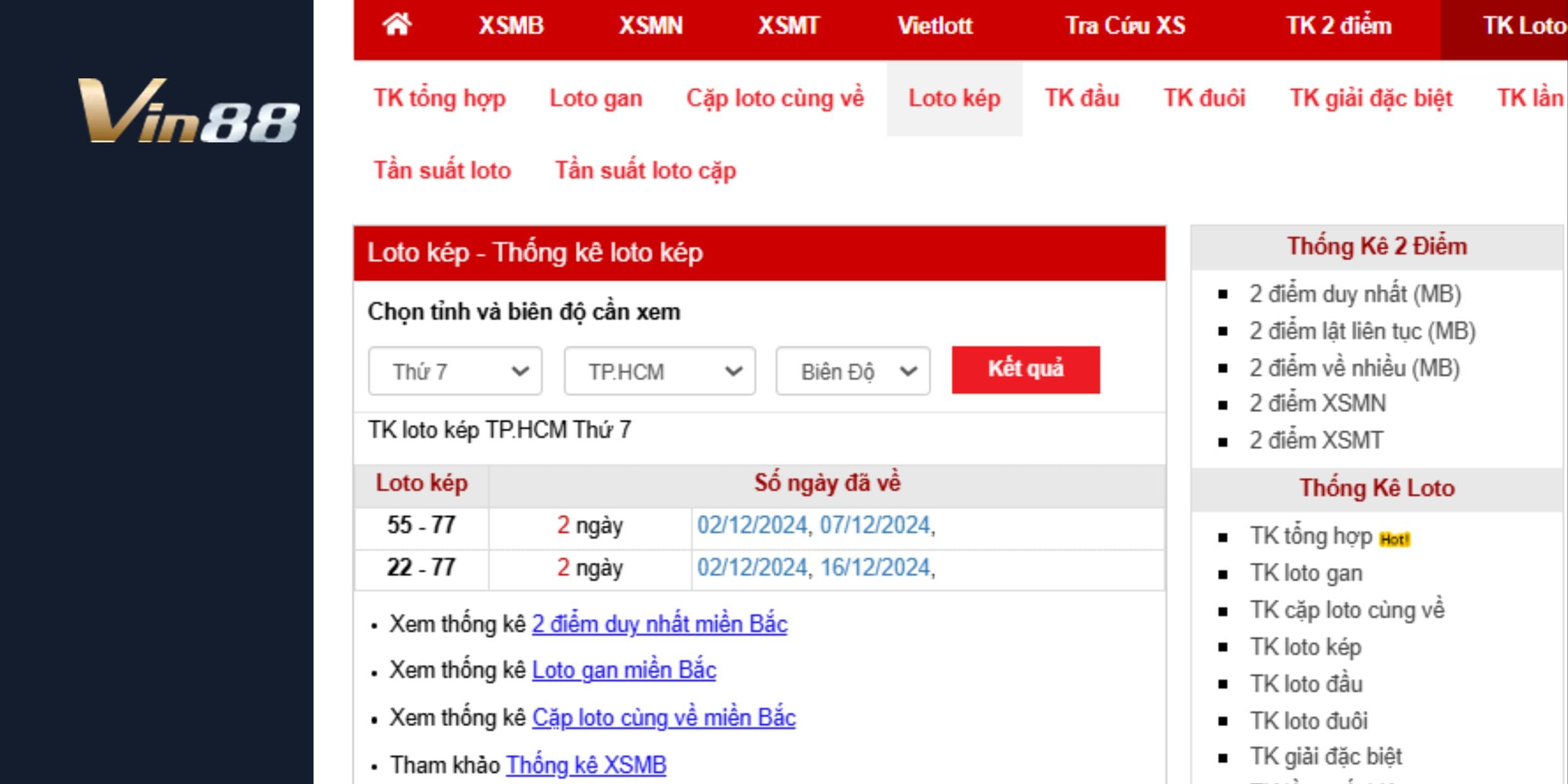 Thống kê Loto kép và dự đoán xổ số miền Nam đài TP HCM ngày 04/01/2025