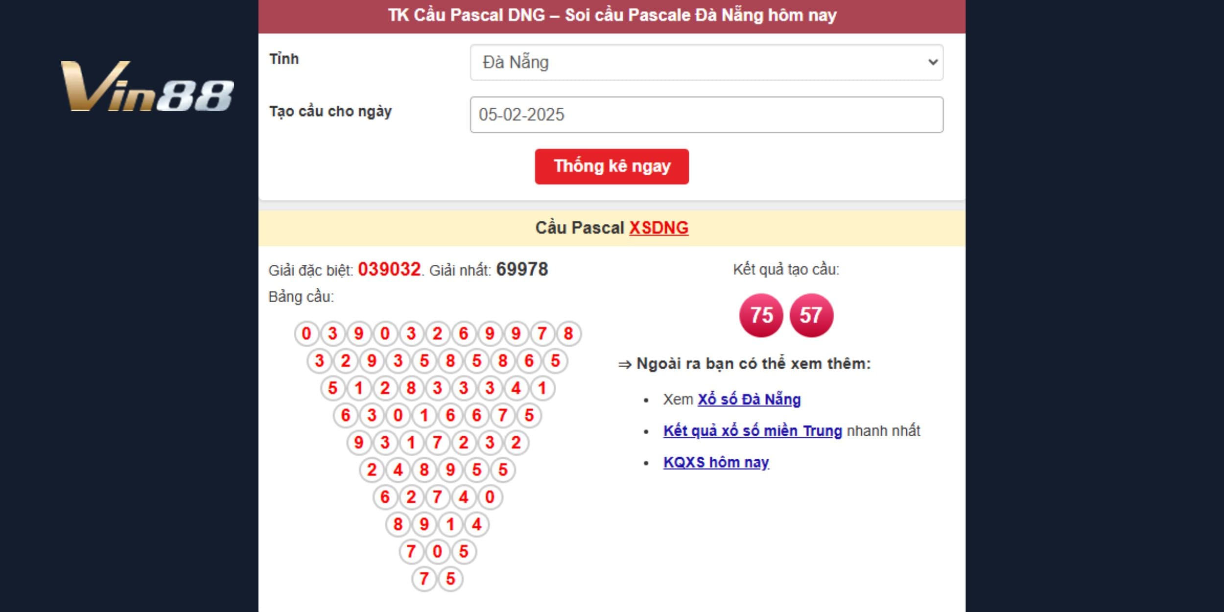 Soi cầu Pascal dự đoán xổ số miền Trung ngày 05/02/2025 đài Đà Nẵng