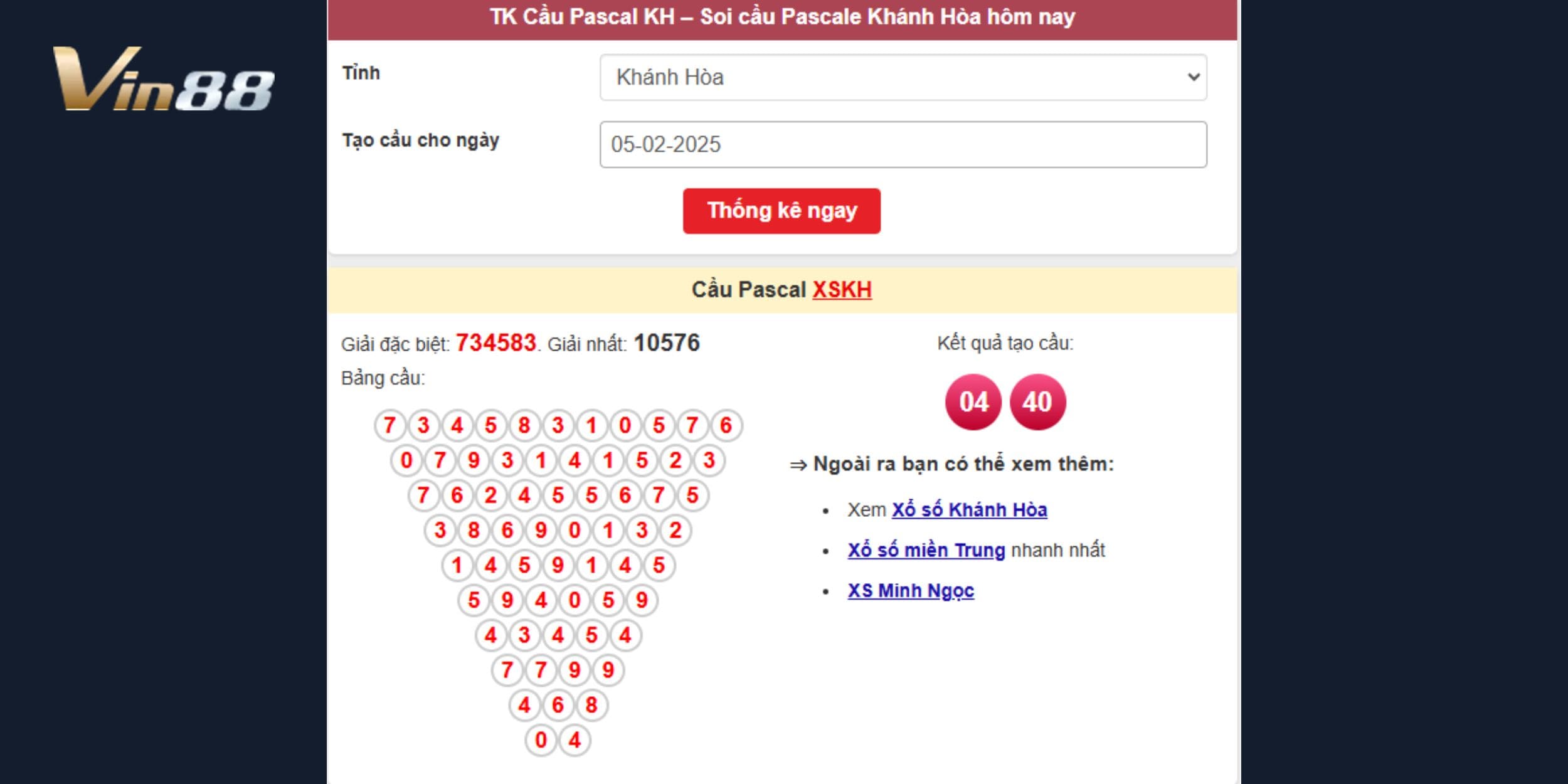 Soi cầu Pascal dự đoán xổ số miền Trung ngày 05/02/2025 đài Khánh Hòa