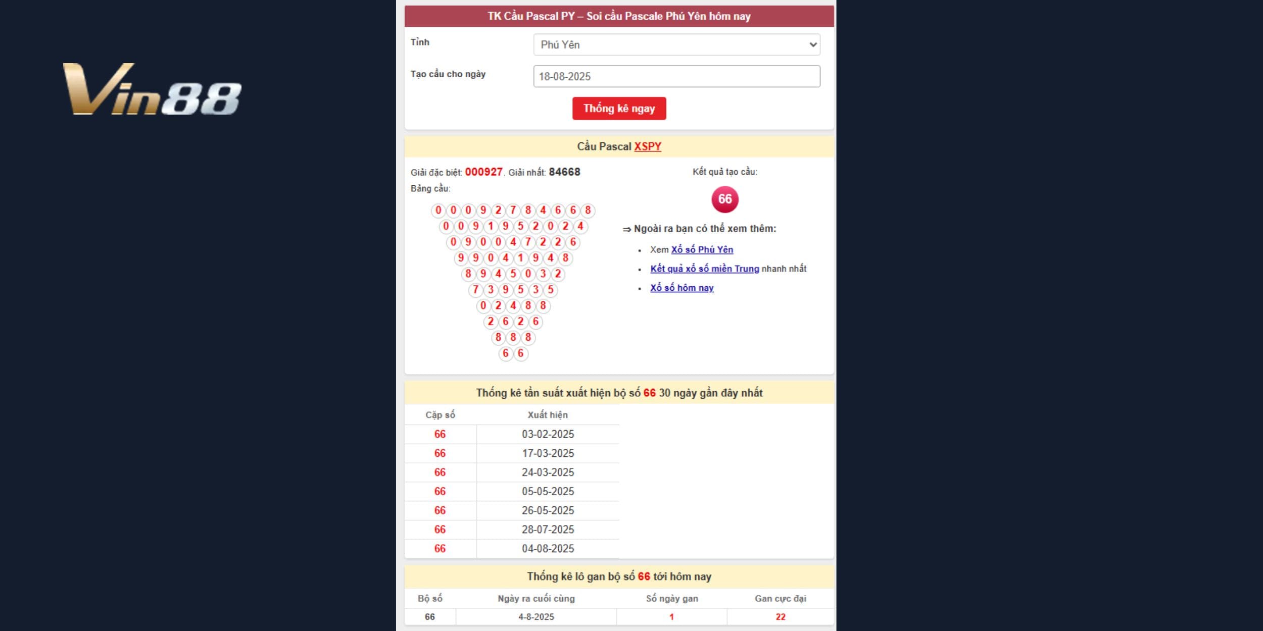 Soi cầu Pascal Phú Yên ngày 18/08/2025